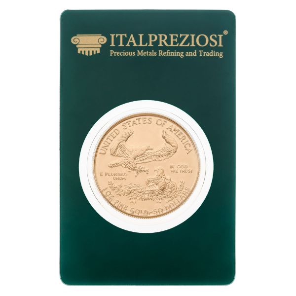 50 Dollari American Eagle moneta oro - blister fronte - Italpreziosi