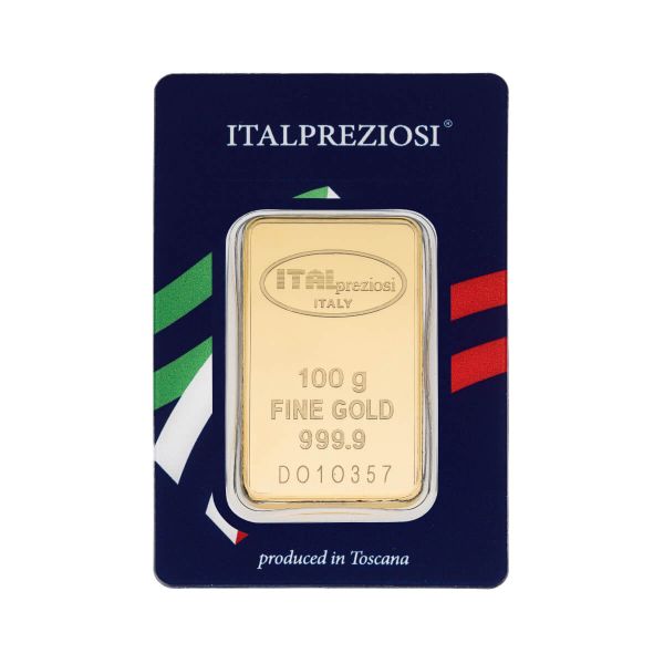 Lingote de oro 100gr 40º aniversario - blister frente - Italpreziosi
