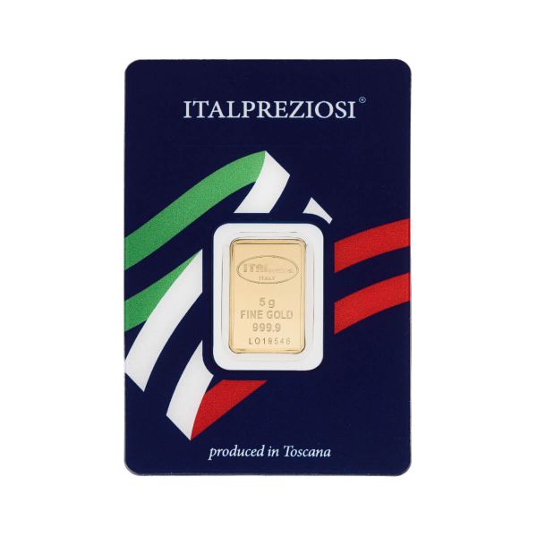 Lingotto Oro 5 grammi 40° anniversario - blister fronte - Italpreziosi