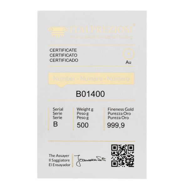 Lingotto Oro 500 grammi - certificato - Italpreziosi